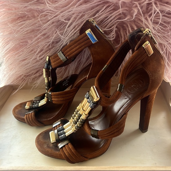 Tory Burch Carla Beaded Metallic Suede Pumps Size 9 - Picture 3 of 5